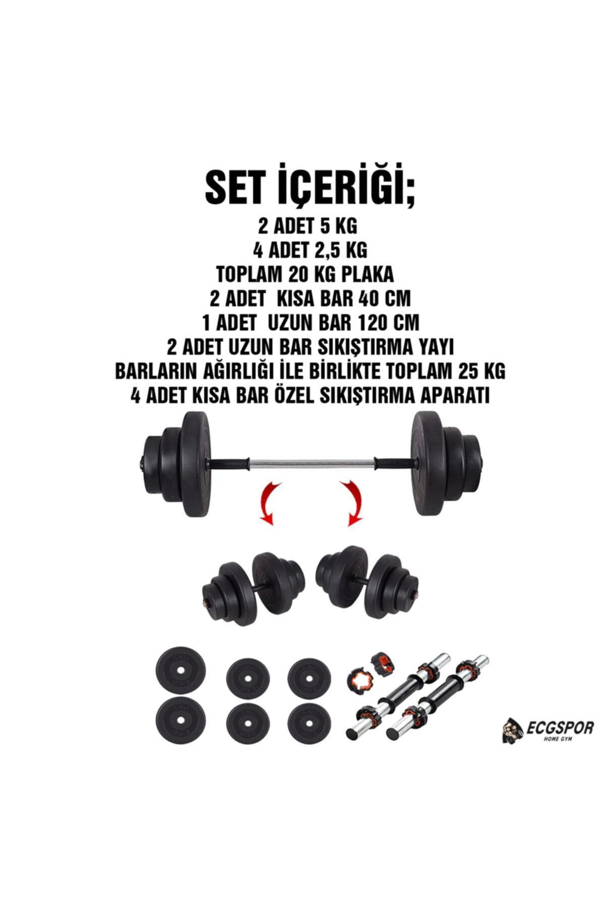 Ecgspor 25 KG Halter Seti ve Dambıl Seti Ağırlık Fitness Seti