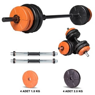 Ecgspor 18 KG Turuncu Siyah Halter Seti ve Dambıl Seti