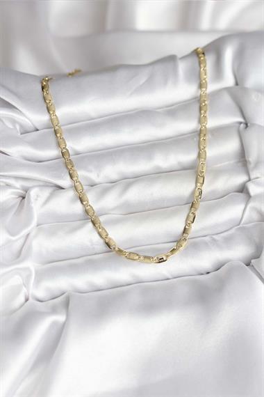 14K Gold Renk Kaplama Plaka Ezme Model Zincirli CM Kadın Kolye