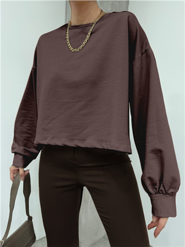 2 İplik Oversize Crop Sweat -Kahve