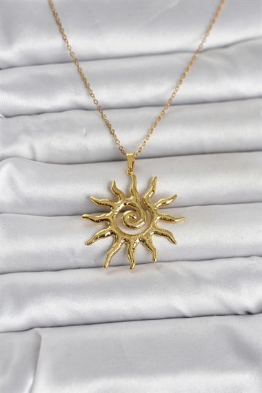 316L Çelik Gold Renk Bohem Güneş Model Kadın Kolye