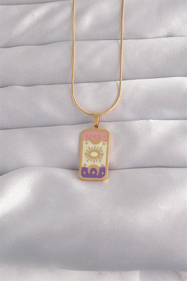 316L Çelik Gold Renk Karışık Mineli Ay Figür Tarot Kolye
