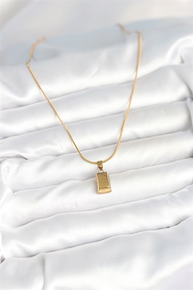 316L Çelik Gold Renk Mini Külçe Altın Model Kolye