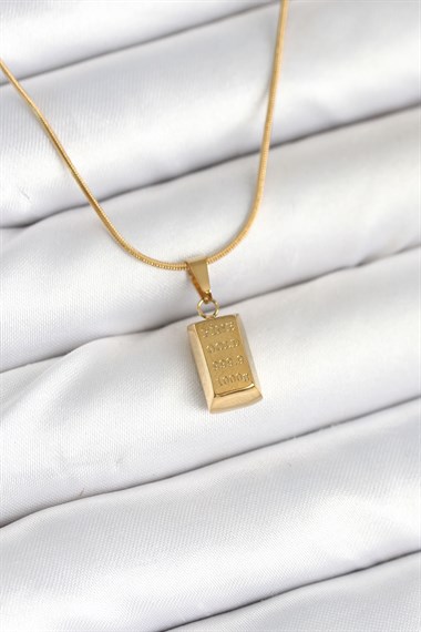 316L Çelik Gold Renk Mini Külçe Altın Model Kolye