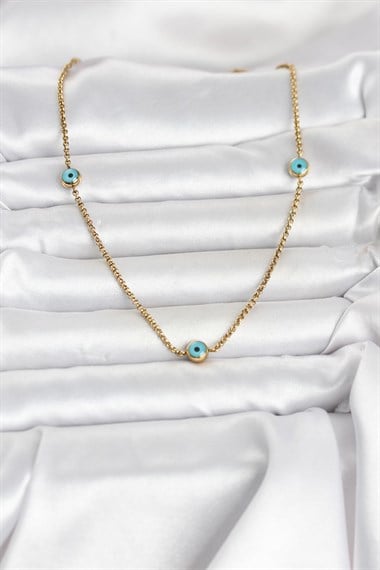 316L Çelik Gold Renk Nazarlı Model Kadın Kolye