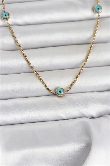 316L Çelik Gold Renk Nazarlı Model Kadın Kolye