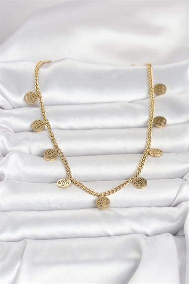316L Çelik Gold Renk Yaşam Ağacı Model Kadın Kolye