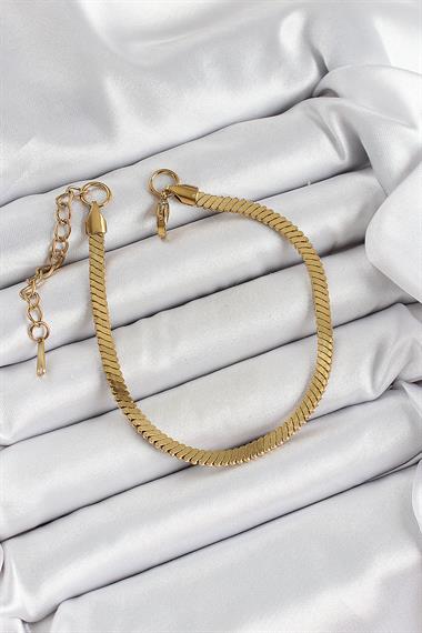 316L Çelik Gold Renk Yassı Zincir Model Kadın Bileklik