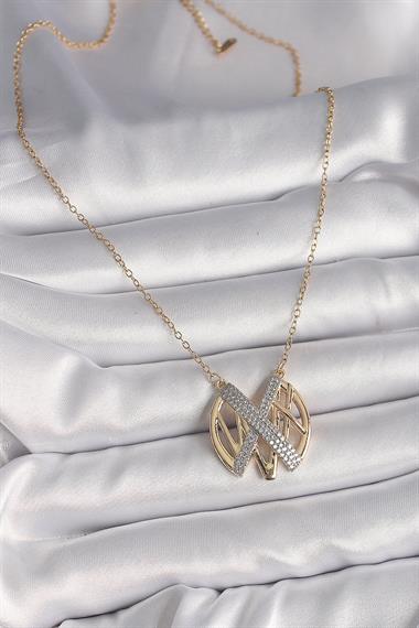 316L Çelik Gold Renk Zirkon Taşlı Vintage Model Kadın Kolye