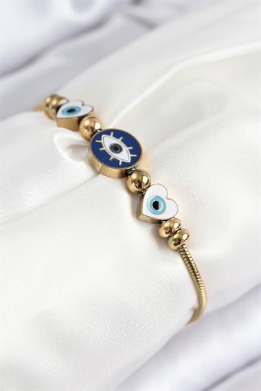316L Çelik Göz Charm Model Gold Renk Kadın Bileklik