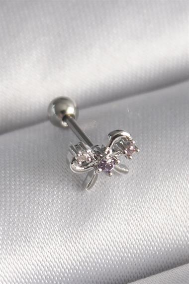 316L Çelik Gümüş Renk Zirkon Taşlı Kurdele Tragus Piercing