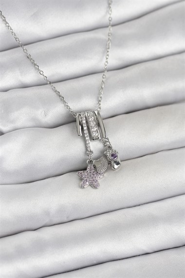 316L Çelik Gümüş Zirkon Taşlı Deniz Tema Charmlı Kadın Kolye