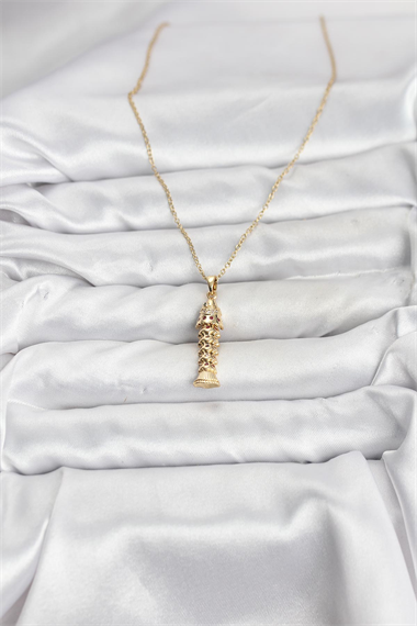 316L Çelik Zincir Gold Renk Balık Model Zirkon Taşlı Kadın Kolye