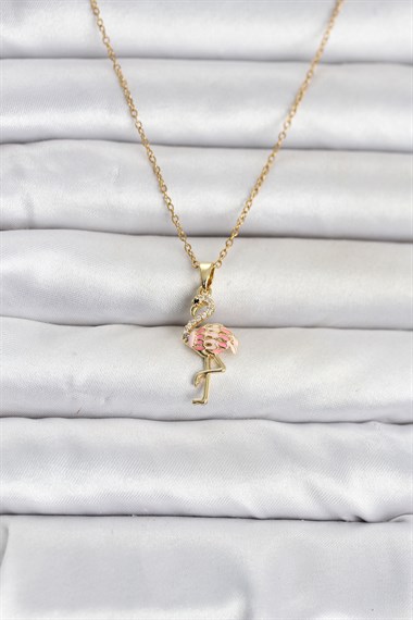 316L Çelik Zincir Gold Renk Flamingo Model Kadın Kolye