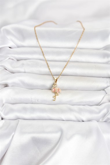 316L Çelik Zincir Gold Renk Flamingo Model Kadın Kolye