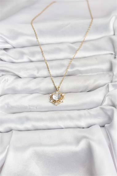 316L Çelik Zincir Gold Renk Kalp Model Zirkon Taşlı Kadın Kolye