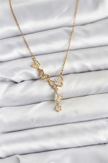 316L Çelik Zincir Gold Renk Kelebek Model Kadın Kolye