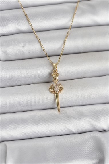 316L Çelik Zincir Gold Renk Kılıç Model Kadın Kolye