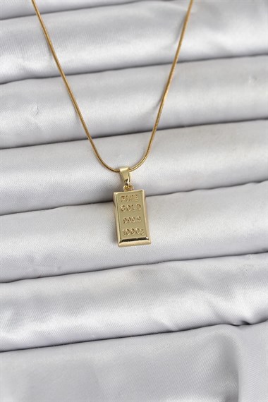 316L Çelik Zincir Gold Renk Külçe Altın Model Kadın Kolye