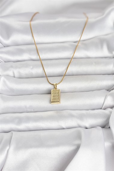 316L Çelik Zincir Gold Renk Külçe Altın Model Kadın Kolye