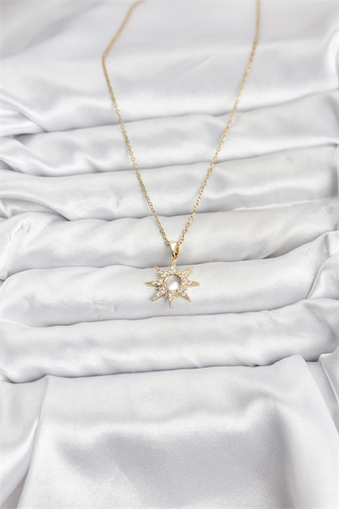 316L Çelik Zincir Gold Renk Kutup Yıldızı Model Zirkon Taşlı Kadın Kolye