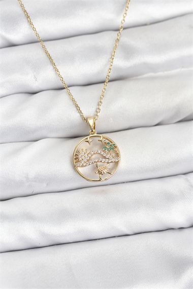 316L Çelik Zincir Gold Renk Şans Kolyesi Model Zirkon Taşlı Kadın Kolye