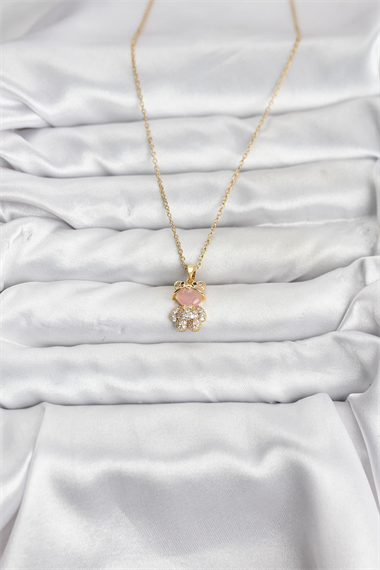 316L Çelik Zincir Gold Renk Teddy Bear Model Zirkon Taşlı Kadın Kolye