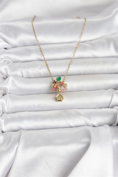 316L Çelik Zincir Gold Renk Uçan Balon Ev Figür Kadın Kolye