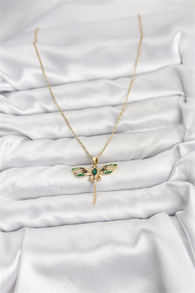 316L Çelik Zincir Gold Renk Yusufçuk Model Zirkon Taşlı Kadın Kolye