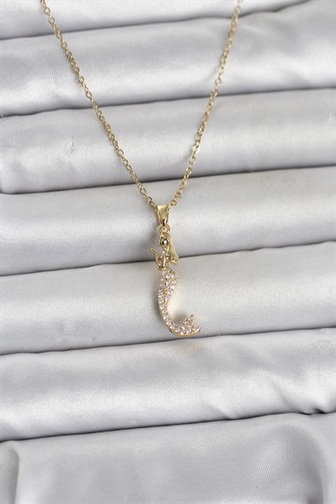 316L Çelik Zincir Gold Renk Zirkon Taşlı Deniz Kızı Model Kadın Kolye