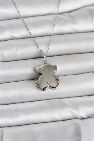 316L Çelik Zincir Gümüş Renk Ayıcık Model Açılabilir Kadın Kolye