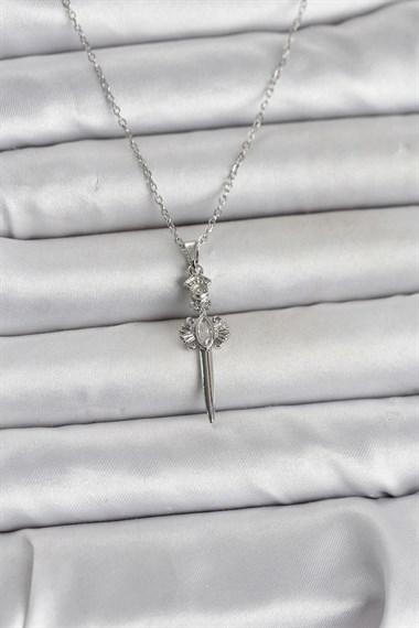 316L Çelik Zincir Gümüş Renk Kılıç Model Kadın Kolye
