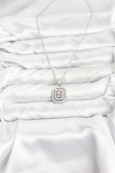 316L Çelik Zincir Gümüş Renk Plaka Model Zirkon Taşlı Kadın Kolye