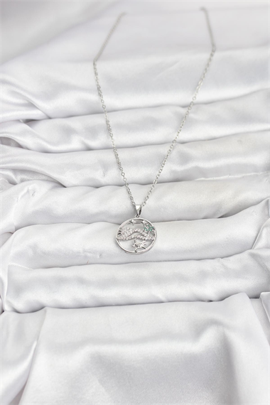 316L Çelik Zincir Gümüş Renk Şans Kolyesi Model Zirkon Taşlı Kadın Kolye