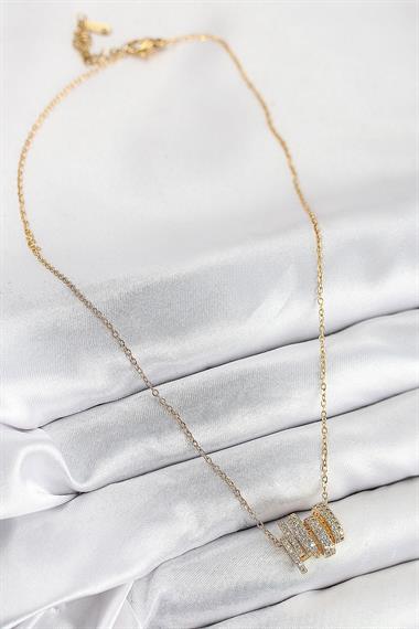 316L Çelik Zirkon Taşlı Sarmal Model Gold Renk Kadın Kolye