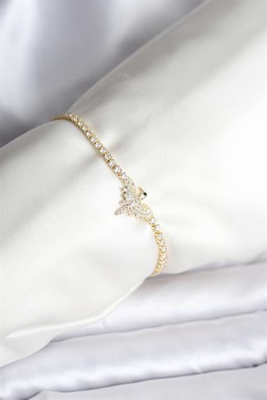 Anka Kuşu Model Zirkon Taşlı Gold Renk Pirinç Su Yolu Kadın Bileklik