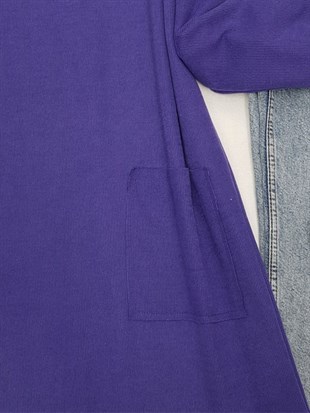 Balıkçı Yaka Torba Cep Tunik -Mor