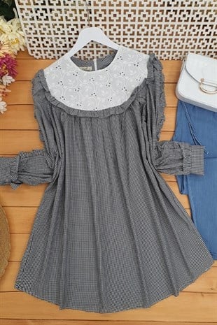Bebe Yaka Fistolu Tunik -Siyah