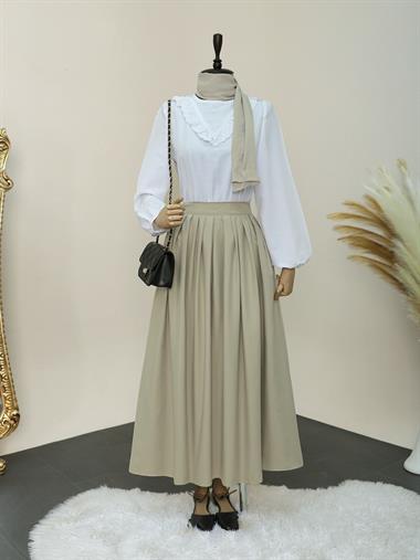 Belden Büzgülü Kloş İthal Paraşüt Etek -Taş