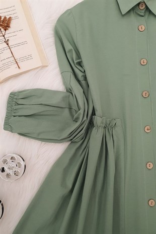 Beli Fırfırlı Gömlek -Yeşil