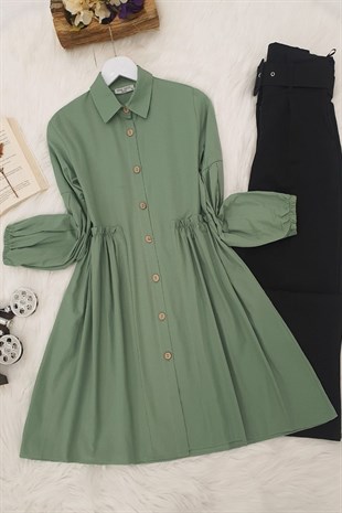 Beli Fırfırlı Gömlek -Yeşil