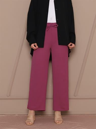 بنطلون أيروبين بخصر مطاطي وتفاصيل أربطة - خوخي