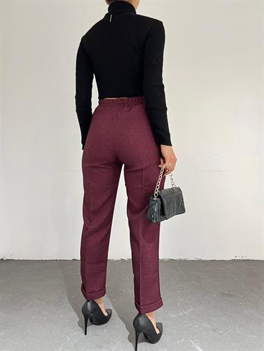 بنطلون مزدوج بجيب ورباط على الخصر - أحمر كلاريت