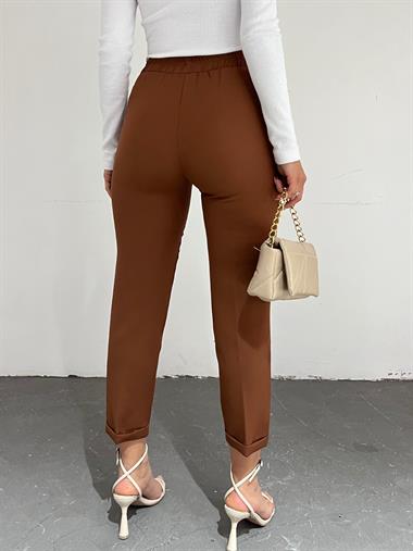 Beli Lastikli Pantolon -Kahverengi