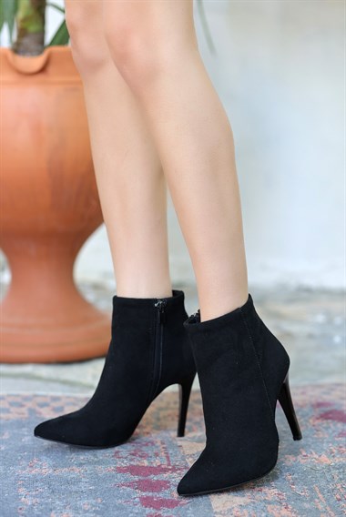 Blan Süet Topuklu Bot -Siyah