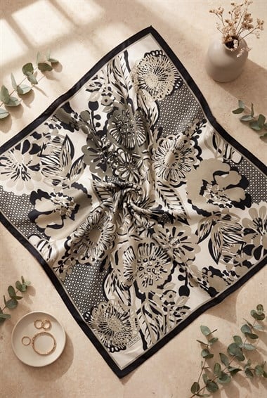 Botanik Efektli Rayon Eşarp -Taş rengi