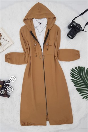 Boydan Fermuarlı Ayrobin Kap -Taba