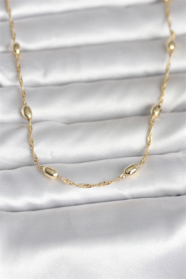 CM 14K Gold Renk Burgu Zincirli Damla Topçuk Model 45 cm Kadın Kolye