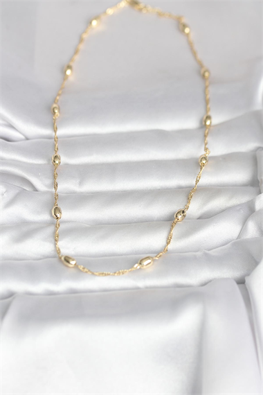 CM 14K Gold Renk Burgu Zincirli Damla Topçuk Model 45 cm Kadın Kolye