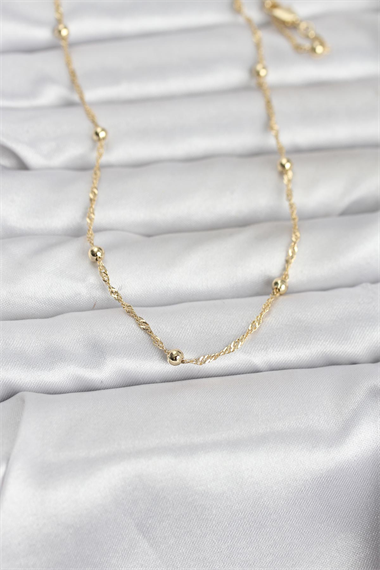 CM 14K Gold Renk Burgu ve Top Zincirli Model 60 cm Kadın Kolye